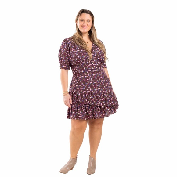 Mi Ami floral NWT 2X purple floral dress button front ruffles plus size dresses - Picture 8 of 14